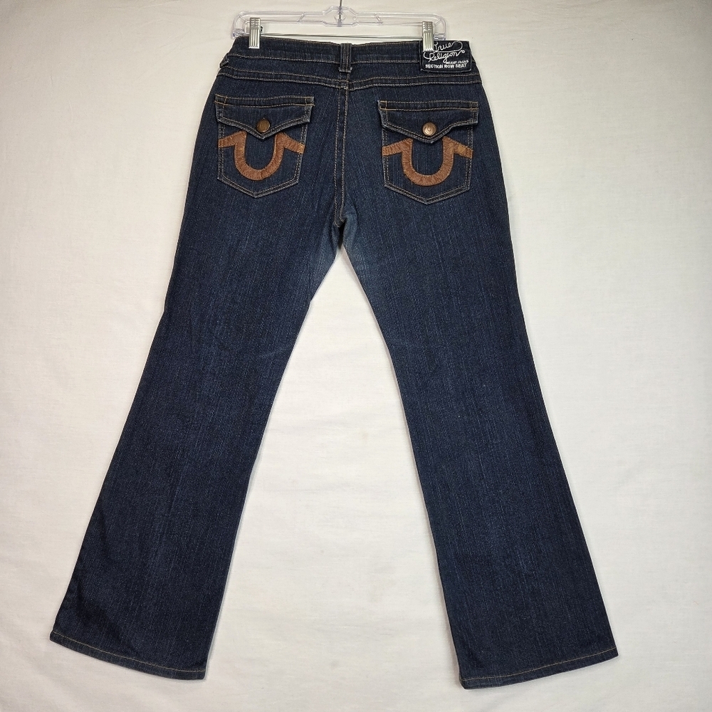 True Religion Joey Bootcut‎ Jeans Size 32 Dark Wash Leather Horseshoe USA Made